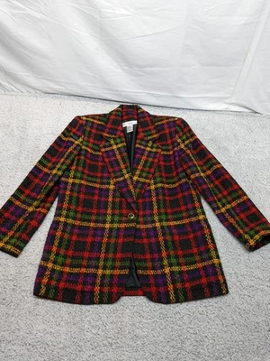 Colorful Vintage Bouclé Plaid Blazer Jacket Size 10 – Bold 90s Power Look Y2K - Image 1 of 4