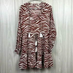 Veronica Beard Damen Mallory Kleid Small Zebra Rost Rüschen Kurzarm - Bild 1 von 5