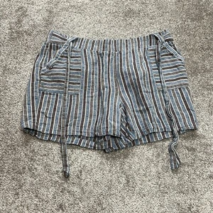 Cato Sweatshorts Womens 18/20W Blue Striped Stretch Drawstring Tie Linen Ladies - Picture 1 of 10