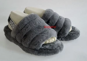 UGG Sandale Pantoletten Hausschuhe aus echtem Fell Schaffell dunkel Grau - Bild 1 von 7