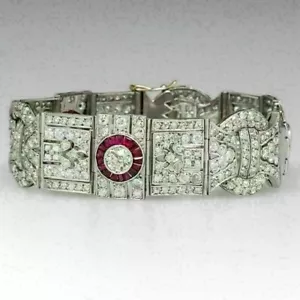 8Ct Baguette Cut Simulated Ruby & Diamond Tennis Bracelet 14K White Gold Finish - Picture 1 of 7