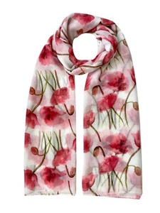 Poppy Flower Print Scarf Women Light Weight  Lady Large size Hijab Shawl Snood - Picture 1 of 12