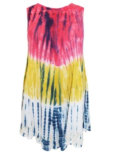Plus Size Eaonplus Rojo / Amarillo Bordado Batik Tie-Dye Túnica Vestido Talla 14-22 - Imagen 1 de 3