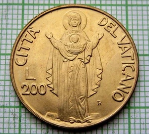 VATICAN Ioannes Pavlvs II JOHN PAUL II 1990 200 LIRE Blessed Virgin, UNC - Picture 1 of 6