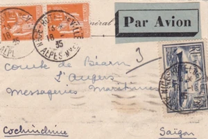 FRANCE : AIR MAIL COVER, NICE HOTEL DE VILLE TO SAIGON, COCHINCHINE (1935) - Picture 1 of 2