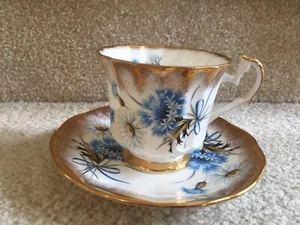 Elizabethan Bone China England Cup Saucer Set Blue Floral & Gold  FREE SHIP - Picture 1 of 8