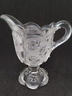 Vintage Pressed Clear Small Glass Milk Jug With Scalloped Edges & Frosted Design