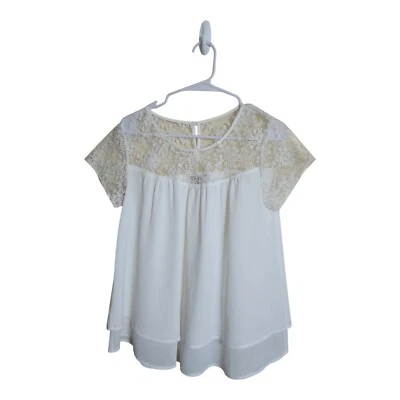 Top Ariat Mujer S Blanco Marfil Gasa Encaje Cottagecore Floral Núcleo de Hadas  Foto 1 de 4