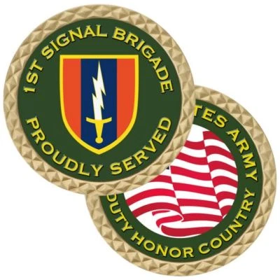 ARMY 1ST SIGNAL BRIGADE MILITARY  1.75" CHALLENGE COIN - Image 1 of 3