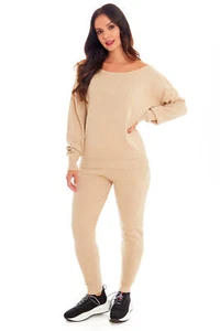 Ladies Crop Oversized Knitted Lounge Suit Women’s Co ord Winter 2 Pc Set 8-14 - Picture 1 of 21