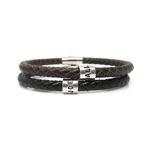 Maßgeschneidertes Herren Lederarmband mit handgestempeltem Ring - kostenloser Versand - Bild 1 von 8