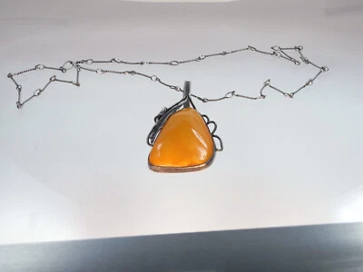 Gr. Jugendstil Butterscotch Egg Yolk Amber Bernstein Collier 925 Silber 31 Gramm - Bild 1 von 4