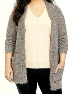 Torrid 2 Fuzzy Cardigan Sweater Marl knit Gray Multicolor Open Wool 2X 18 20 New - Bild 1 von 4