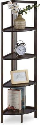 Scaffale Ad Angolo in Bambù, 4 Ripiani Semicircolari, Pieghevole, Aperto, 120 X  - Immagine 1 di 4