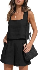 Women's 2pc Lounge Set Crop Top and Shorts Black Size XL - Picture 1 of 9