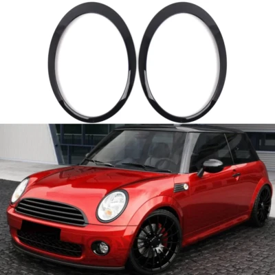 2X Cubierta de bisel de anillo de ajuste de faros negro brillante para Mini Cooper R50 R52 R53 01-06 Foto 1 de 4