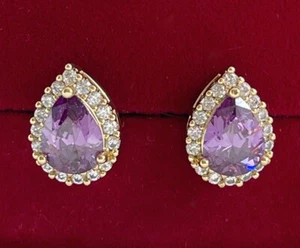 Luxus Ohrringe Ohrstecker Zirkonia Lila 585er Gelbgold 14K vergoldet Damen 12mm - Bild 1 von 7