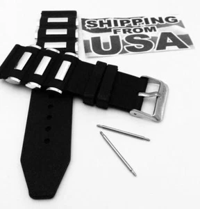 24 mm Schwarz Gummi Taucher Band Armband passt INVICTA Russisch Silber Kugel & Pins. - Bild 1 von 5
