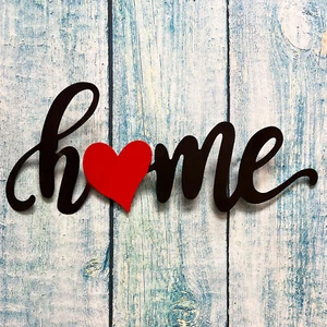 Metal Home Word Sign Wall Art with Heart Farmhouse Hanging Decor with Sentiment - Picture 1 of 7