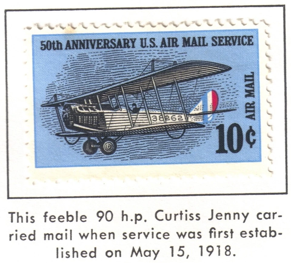 US 1968 Air Mail Stamp, Airmail Service 50th Anniversary, Unused, Scott C74 - Image 1 of 1