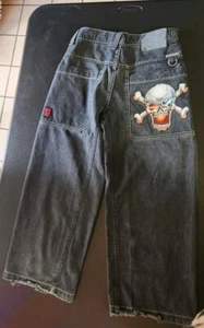 VINTAGE Y2K JNCO PIRATE SKULL Jeans Boys Youth Size 10-12 Skater Pants - Picture 1 of 12