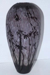 Vintage Vase Säure geätzt geschliffen 15 Zoll hoch Bäume Glas - Bild 1 von 7