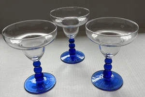Vintage Libbey Metropolis Blue Margarita Glasses Cobalt Blue Stem 6" H Set of 3 - Picture 1 of 8