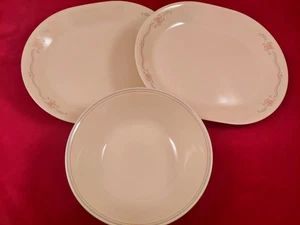 Vintage Corelle English Breakfast 2 ovale Servierplatten & 1 Servierschale rosa - Bild 1 von 11