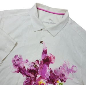 Tommy Bahama Artist Series 2024 Herren große elfenbeinfarbene abstrakte Blumen Hawaii Knopf - Bild 1 von 8