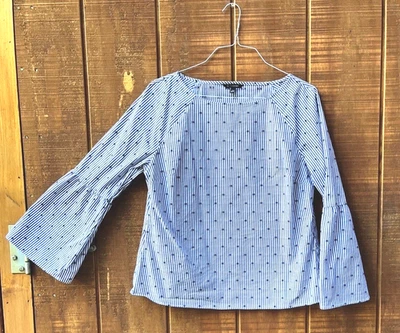 Banana Republic 女士衬衫大号海军蓝垂直条纹白色几何图案 — 第 1/4 张图片