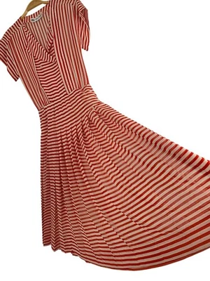 Vintage 80s Albert Nipon Red Striped Nautical Size 6 Dress RD10708 USA - Image 1 of 4