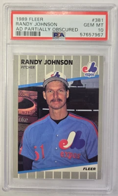 Fleer 381 Randy Johnson Err Marlboro 1989 anuncio parcialmente oscurecido PSA 10 gemas como nuevo Foto 1 de 2
