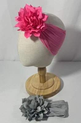 Juego de 2 diademas con moño de pelo de nailon rosa gris niño pequeño Foto 1 de 4