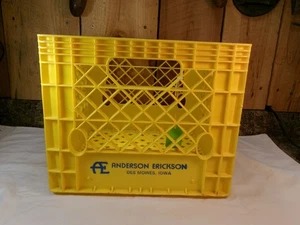 Vintage Anderson Erickson Molded Plastic Yellow Milk Crate Des Moines Iowa - Picture 1 of 6