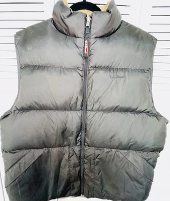 L.L.BEAN OVC66 Reversible  80% Goose Down Zip Vest Brown Mens Size L - Image 1 of 4