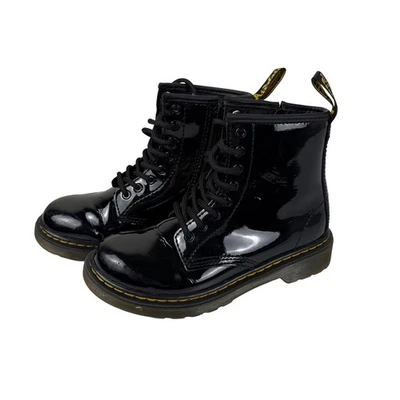 Botas Dr Martens Niños Cuero Negro Con Cordones Cremallera Lateral Talla 1 EE. UU. Niñas Usadas en Excelente Condición Foto 1 de 4