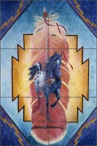 Horse Tile Mural Kathy Morrow Native Art Ceramic Backsplash RW-KM003 - Picture 1 of 4