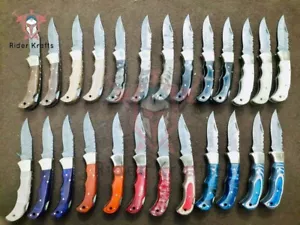 Lot Of 25 Custom Handmade Backlock Damascus Steel Folding Knives - Picture 1 of 4