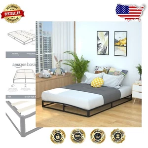 Durable Metal Platform Bed Frame with Wood Slat Support - Full Size, Black - Picture 1 of 9