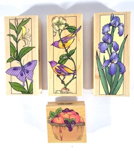 4 Pieces Large Wood Block Rubber Ink Stamps Lot 2.5 to 5" Paper Crafts - Picture 1 of 13