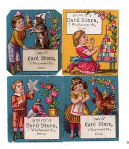 DAVIS' CARD STORE WEYBOSSET ST PROVIDENCE RI*4 MINIATURE VICTORIAN TRADE CARDS - Picture 1 of 2