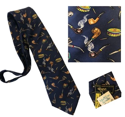 New deadstock NECKTIE 100% Silk Tie by ALYNN NWT Smoking Pipes Tobacco Matches - Image 1 of 4