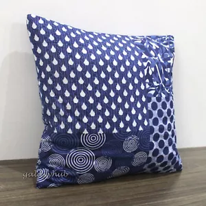 BLUE INDIGO Cotton Cushion Cover Unfilled Pillow Covers Decorative Pillow case - Foto 1 di 5