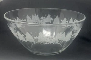 Vintage Arcoroc Klarglas Schale geätzte Winterszene mit Schneebäumen Pferdeschlitten  - Bild 1 von 6