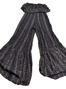 Japna Jumpsuit Blue Floral Bohemian Strapless Wide Leg Ruffles Boho Sexy S - Picture 1 of 5