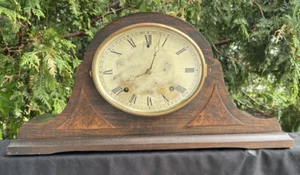 Antique C 1910s Gilbert Tambour Mantle Clock - RUNS GOOD - VIDEO - BRASS HANDS - Picture 1 of 11