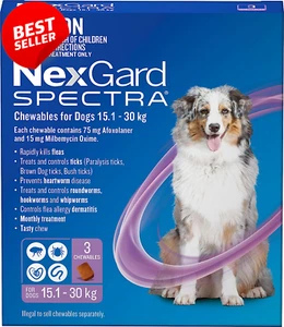 Spectra Chewables for Dogs 15.1-30kg (3 Pack) – Nexgard Flea & Worm Protection - Picture 1 of 12