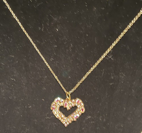 VETEMENTS Ciondolo Cuore Strass Dorato con 16 Collana Tono Oro Nuovo
