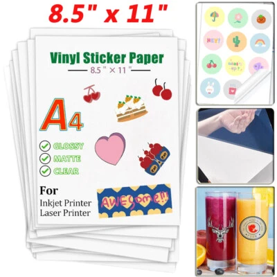 20-100x Vinyl Sticker Paper Glossy Matte Clear Waterproof Printable Inkjet Laser - Image 1 of 4