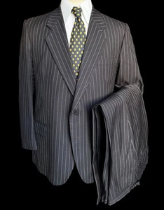 Vintage Austin Reed Black Chalk Stripe Suit 42S / W38S Made In England - Picture 1 of 16